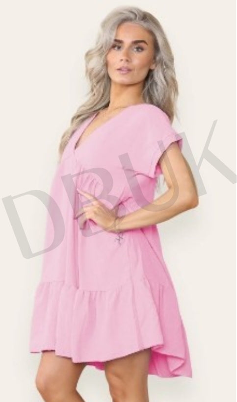 Tiered Smock Dress - Candy Pink