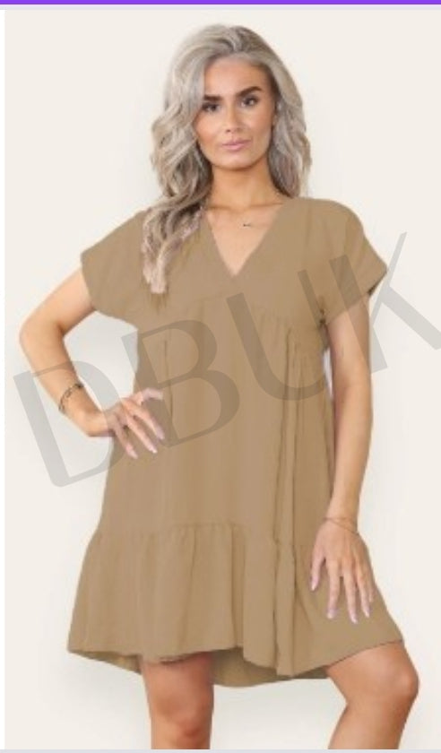 Tiered Smock Dress - Camel