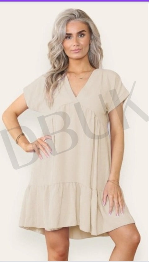 Tiered Smock Dress - Beige