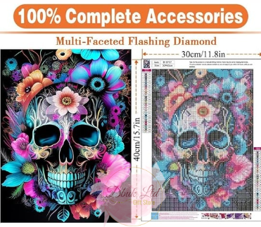 Flowery Skull Diamond Art - 30cm x 40cm