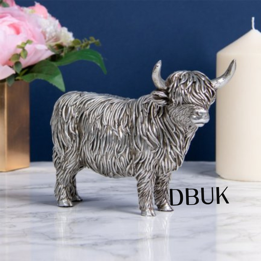 19cm Silver Highland Cow Ornament