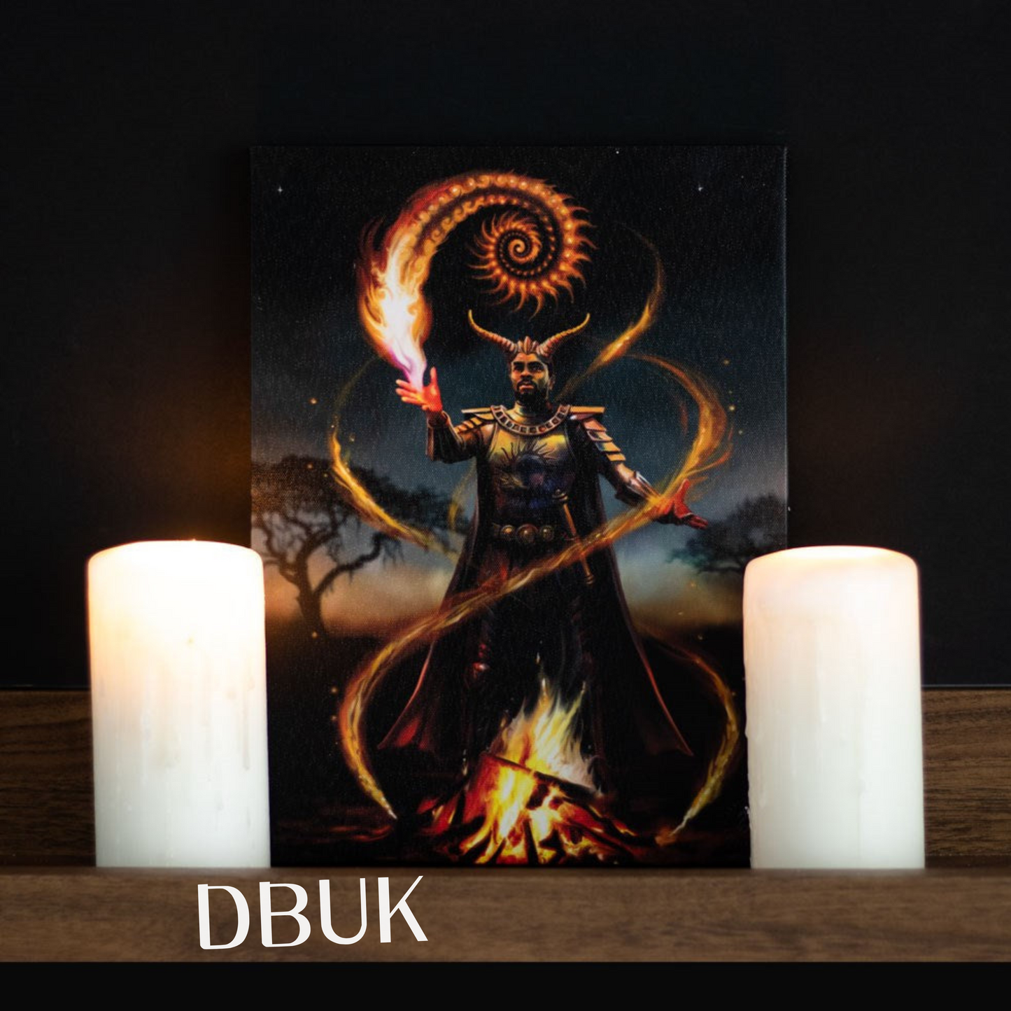 19cm x 25cm Fire Element Wizard Canvas Plaque by Anne Stokes
