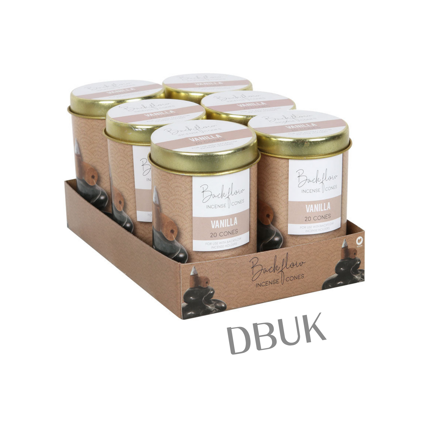 6 Tins Vanilla Jumbo Backflow Cones