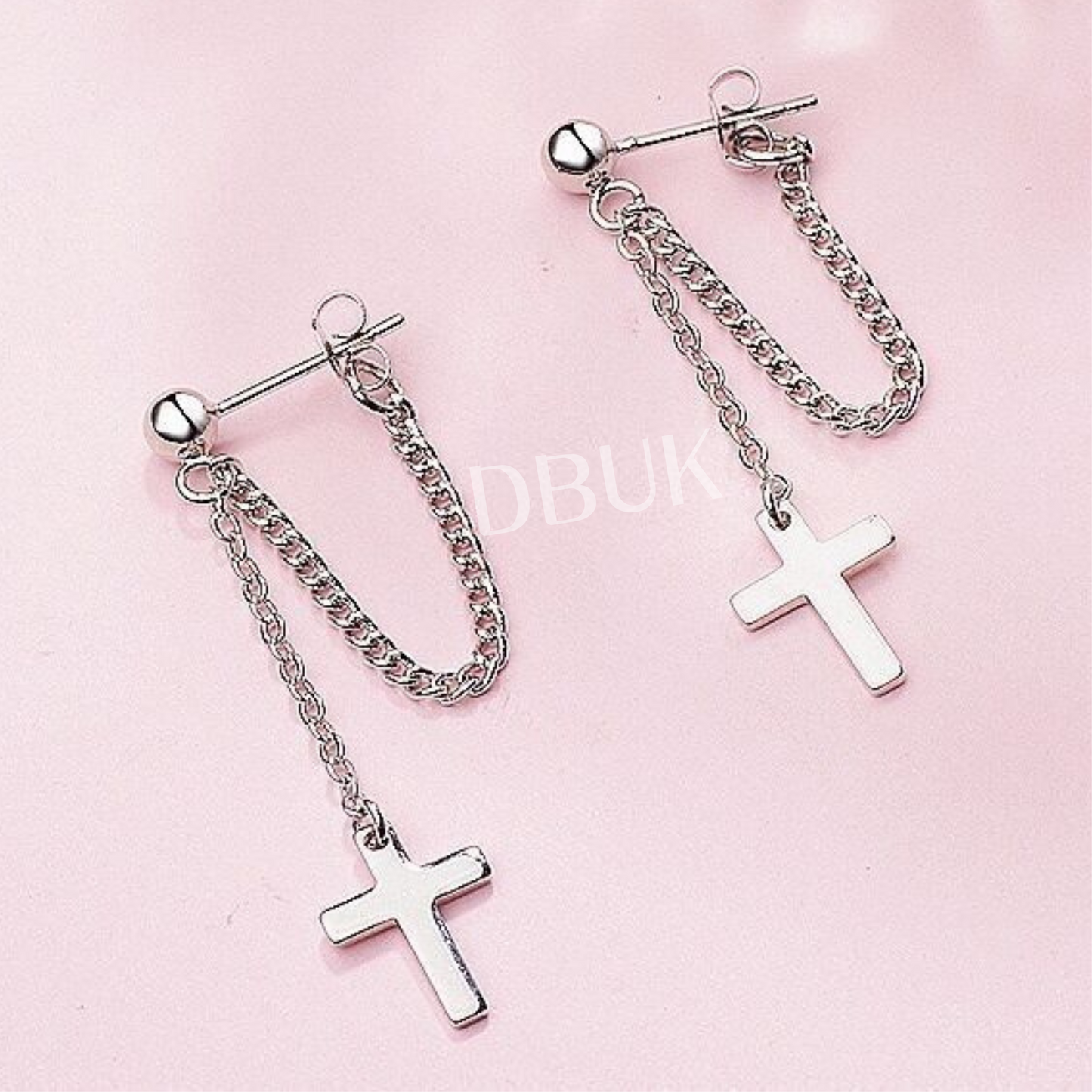 925 Sterling Silver Cross Chain Earrings