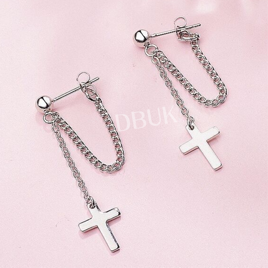 925 Sterling Silver Cross Chain Earrings
