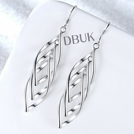 925 Sterling Silver Triple Leaf Drop Earrings