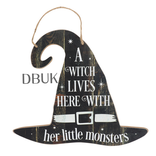 A Witch Lives Here Hanging MDF Sign