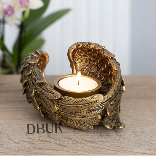 Antique Gold Angel Wing Tealight Candle Holder