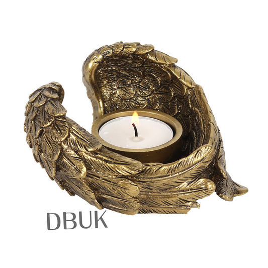 Antique Gold Angel Wing Tealight Candle Holder