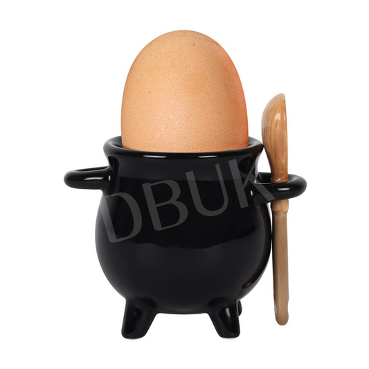 Cauldron Egg Cup with Broom Spoon