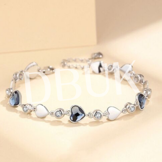 Crystal Love Heart Linked Charm Bracelet