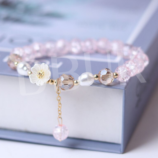 Daisy Beaded Charm Bracelet - Pink