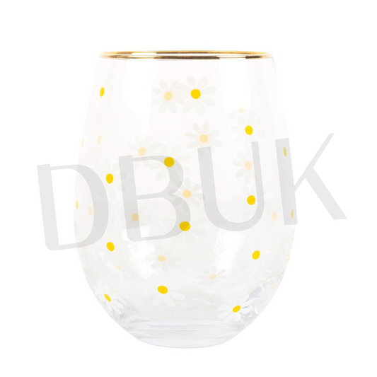 Daisy Print Stemless Wine Glass