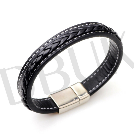 Men's Faux Black Leather Bracelet