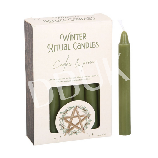Pack of 12 Cedar & Pine Winter Ritual Spell Candles
