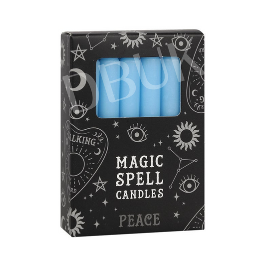 Pack of 12 Light Blue 'Peace' Spell Candles