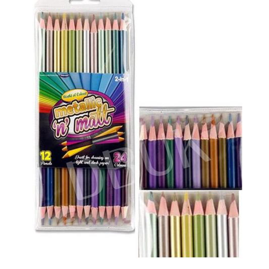Pack of 12 Metallic & Matte Double Headed Colouring Pencils