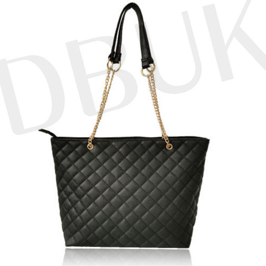 Penelope Quilted Chain Shoulder Bag - Black