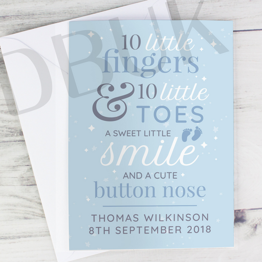 Personalised '10 Little Fingers' Blue Baby Card