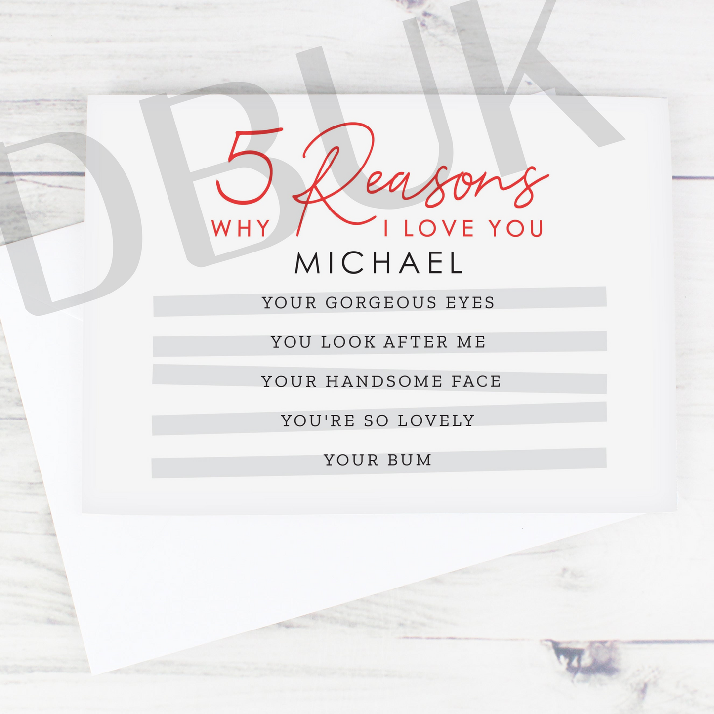 Personalised 5 Reasons Why Card