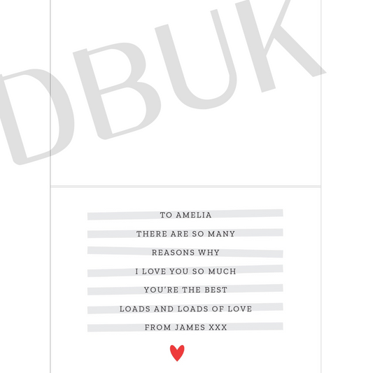 Personalised 5 Reasons Why Card