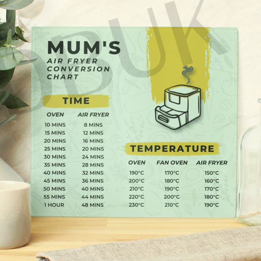 Personalised Air Fryer Chart Glass Chopping Board/Worktop Saver
