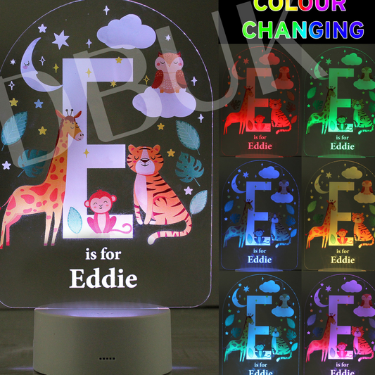 Personalised Animal Alphabet LED Colour Changing Night Light