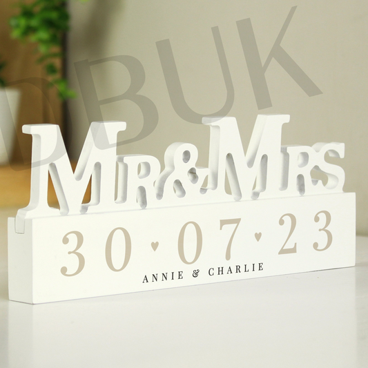 Personalised Big Date Wooden Mr & Mrs Ornament