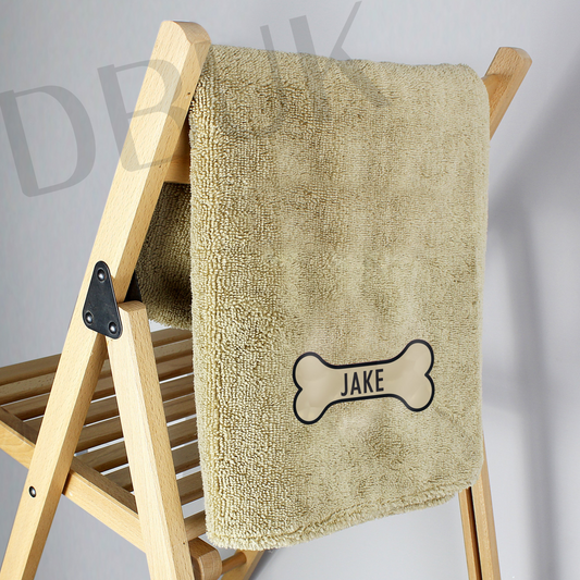 Personalised Bone Brown Microfiber Pet Towel