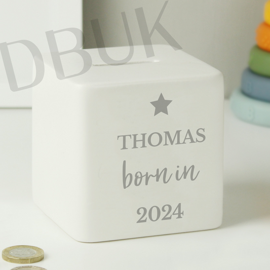 Personalised Born in Money Box
