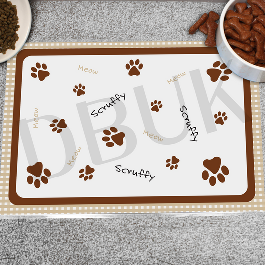 Personalised Brown Gingham Cat Placemat