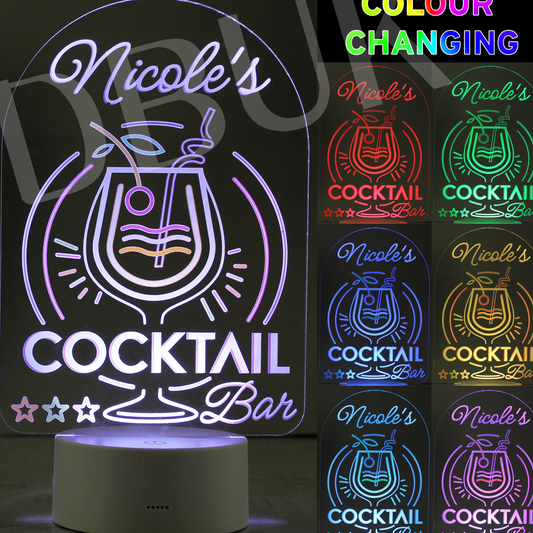Personalised Cocktail LED Colour Changing Night Light