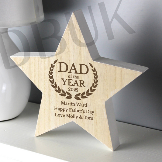 Personalised Dad of the Year White Wooden Star