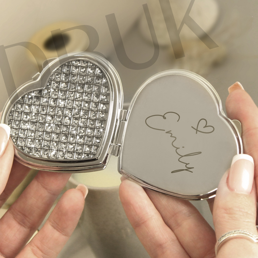 Personalised Diamante Heart Compact Mirror