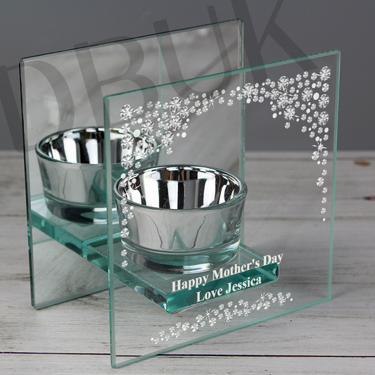 Personalised Diamante Mirrored Glass Tea Light Candle Holder
