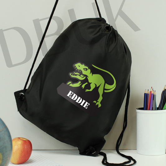 Personalised Dinosaur Black Kit Bag