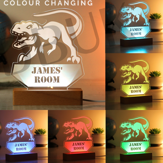 Personalised Dinosaur Wooden Based LED Light