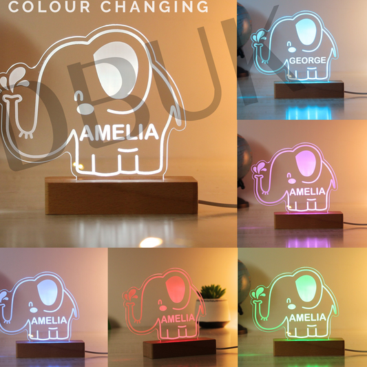Personalised Elephant Wooden Based LED Light