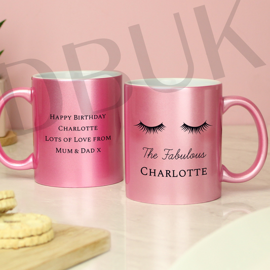 Personalised Eyelashes Pink Glitter Mug