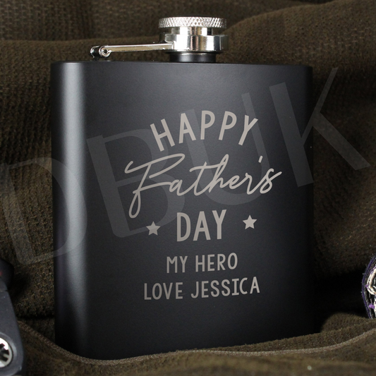 Personalised Father's Day Black Hip Flask