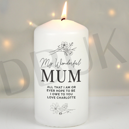 Personalised Floral Pillar Candle