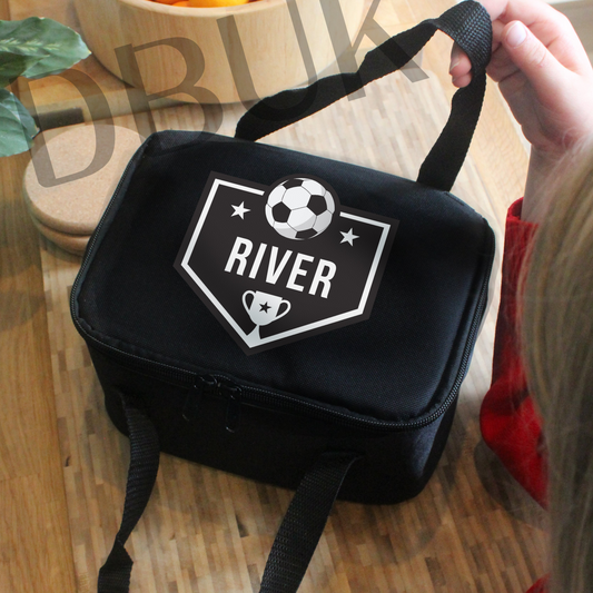 Personalised Football Black Lunch Bag