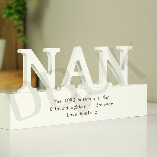 Personalised Free Text Heart Wooden Nan Ornament