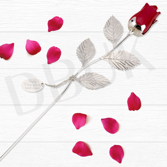 Personalised Free Text Silver Plated Red Rose