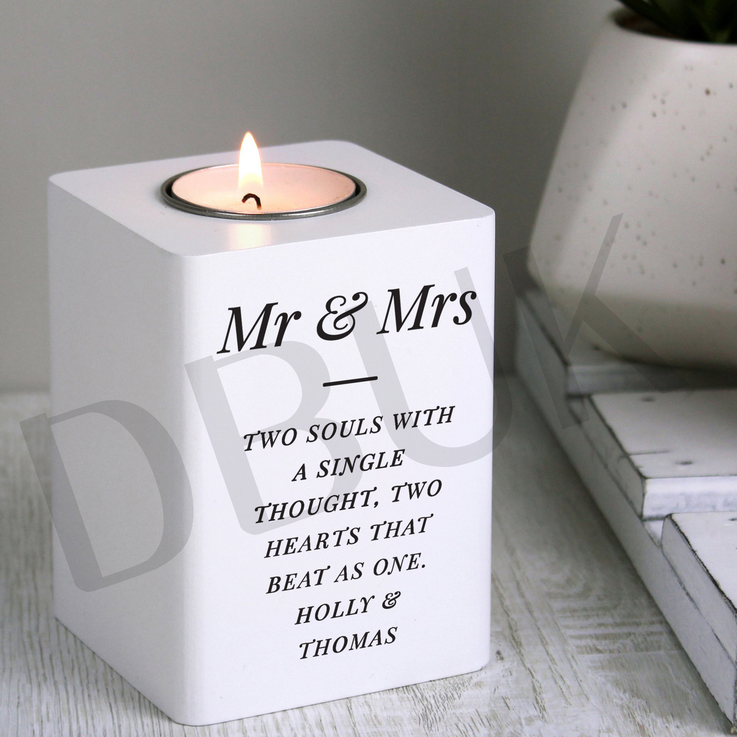 Personalised Free Text White Wooden Tea light Holder