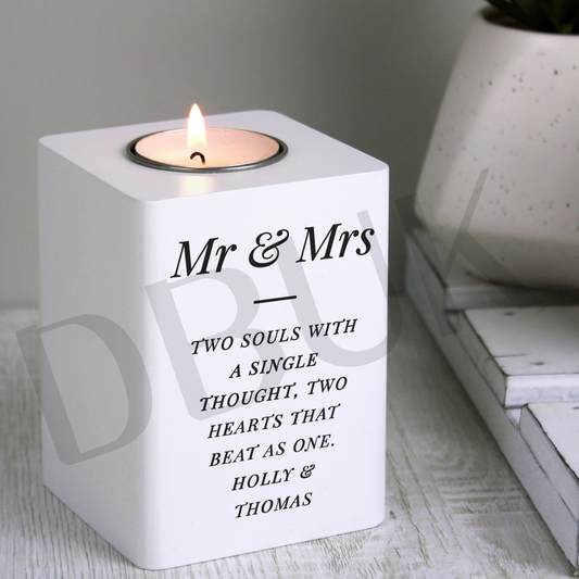 Personalised Free Text White Wooden Tea light Holder