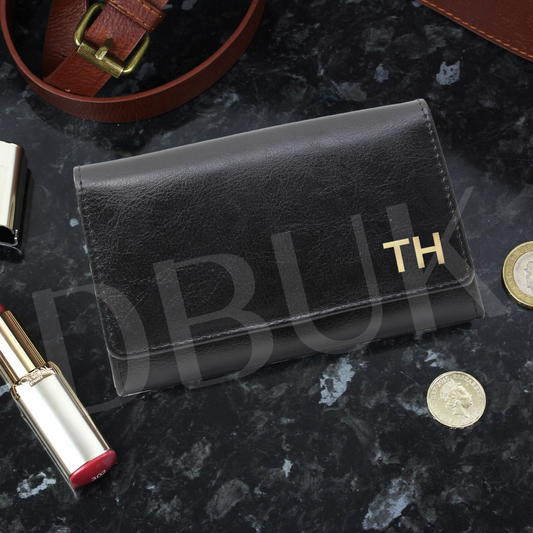 Personalised Gold Initials Black Purse
