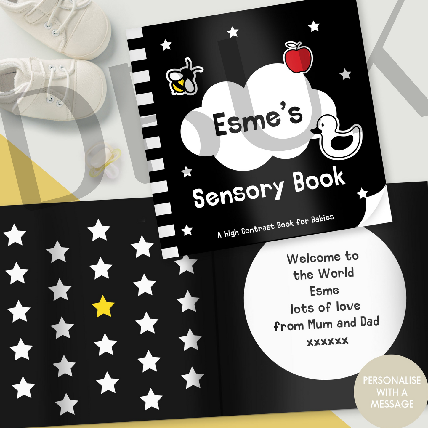 Personalised High Contrast Black and White Baby Book