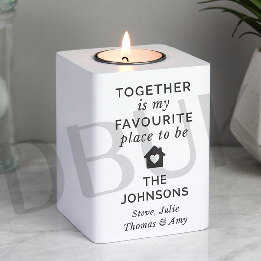 Personalised Home White Wooden Tea light Holder