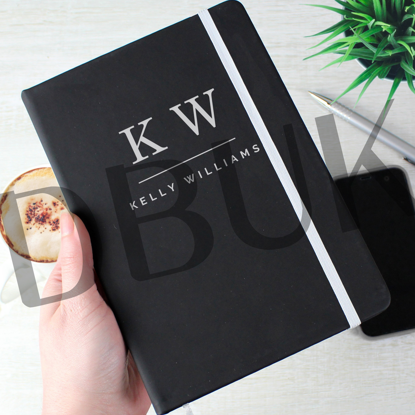 Personalised Initials Black Hardback Notebook